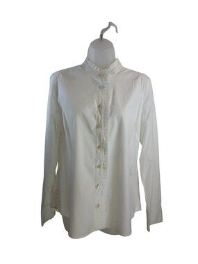 J.Crew Factory White Ruffle Collar & Placket Long Sleeve Size Large